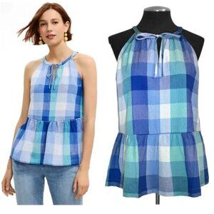😍 3x $25 Clearance NWT LOFT - Plaid Sleeveless Keyhole Peplum Halter Top